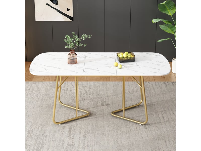 Table extensible effet marbre blanc, pieds dorés 140-180 x 80 cm Fay Lum - Conforama D