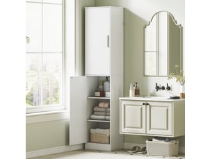 Armoire de salle de bain haute étroite 2 portes avec rangements 40 x 35 x 180 cm homvra