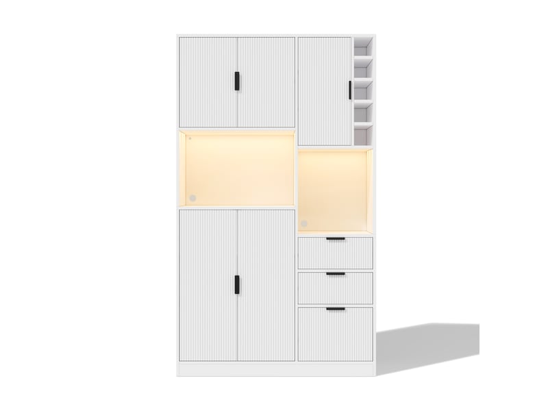  Buffet de salle à manger 180x105x40 cm avec led, 3 tiroirs, porte-bouteilles et étagères réglables  - Conforama A