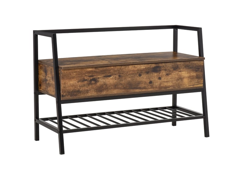  Étagère à chaussures de style industriel avec rangement, banc à chaussures vintage gain de place en bois et métal, marron rustique, 90 x 37 x 60 cm  - Conforama B