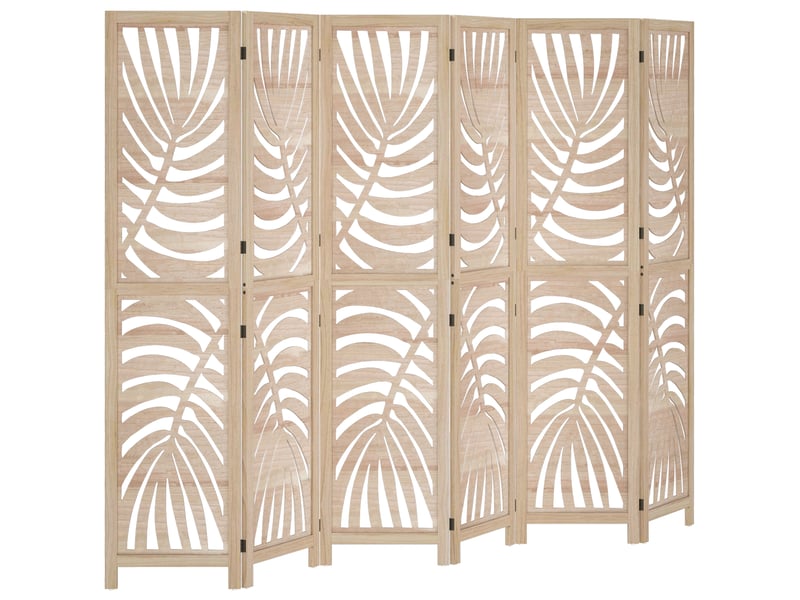  Paravent interieur en bois 6 panneaux 240 x 170 cm, pliable et portable, motif de feuille, bois naturel, design amovible  - Conforama B