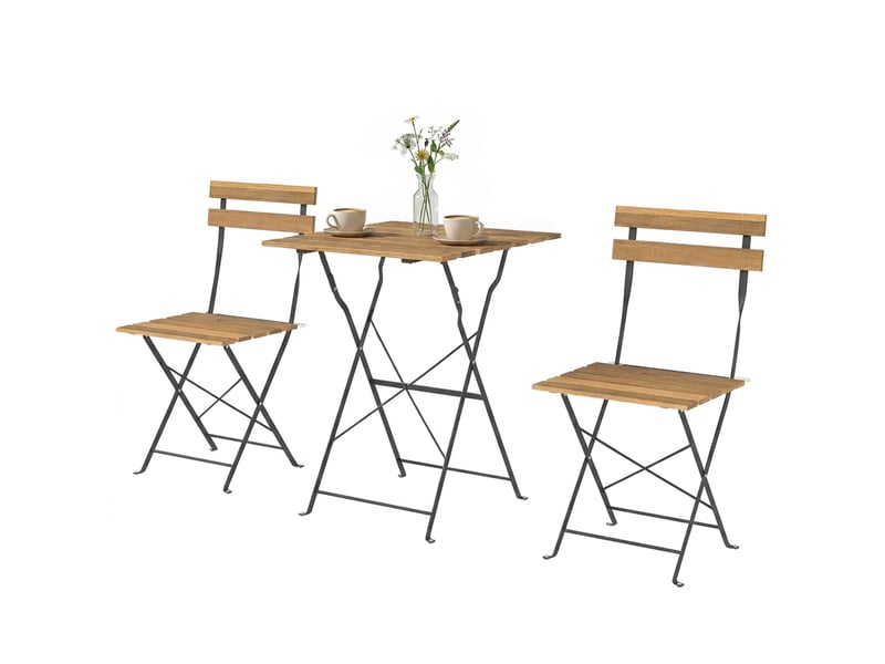  Salon de jardin bistrot 3 pièces table et 2 chaises pliantes bois acacia et métal  - Conforama B