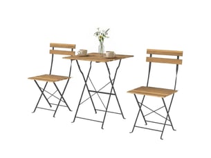 Salon de jardin bistrot 3 pièces table et 2 chaises pliantes bois acacia et métal