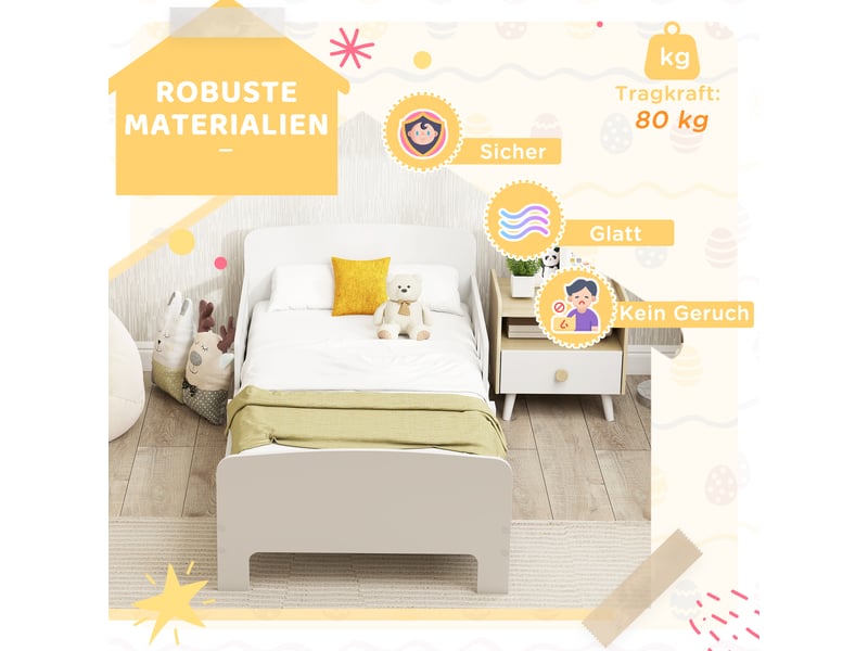  Lit enfant avec barrières de sécurité, lit pour tout-petits de 3 à 8 ans, mdf, blanc  - Conforama D