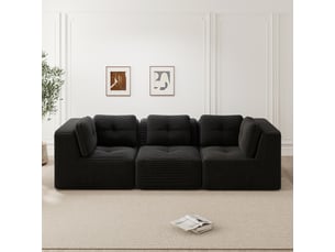 Canapé modulable d’angle 3 places sans cadre en velours côtelé noir, assise profonde, sans montage, confortable pour salon