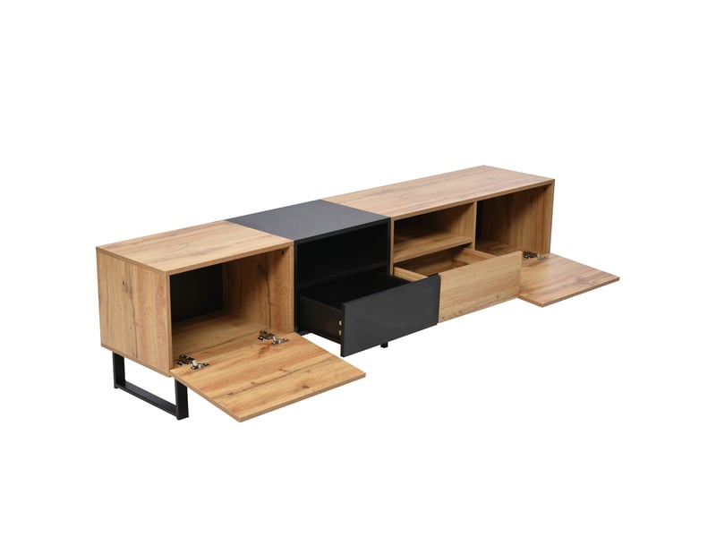  Meuble tv - 190x38x48 cm - 2 portes + 2 tiroirs - bords pvc anti-chocs - style industriel  - Conforama R