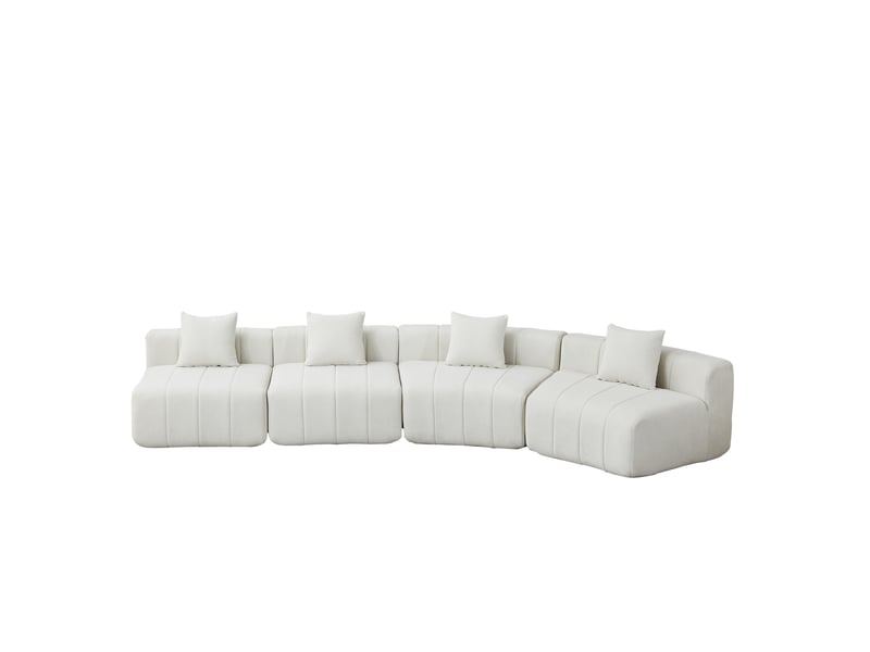  Canapé 4 places - 388x83.8x73.6 cm - canapé d'angle modulaire incurvé chenille avec coussins sans montage - beige  - Conforama A
