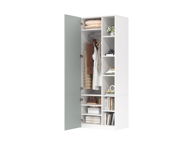  Armoire de chambre grise 70x50x200 cm avec penderie et 10 compartiments de rangement  - Conforama R