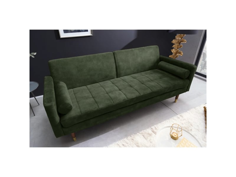  Canapé droit atelia vert foncé convertible – canapé-lit design en velours avec structure en bois massif  - Conforama D