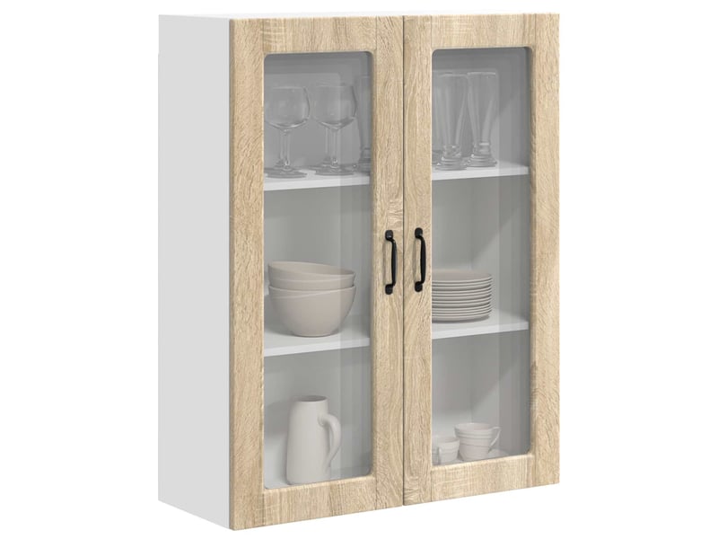 Meuble mural de cuisine, cabinet en verre mural chêne sonoma 80x31x100cm shl8199 - Conforama C
