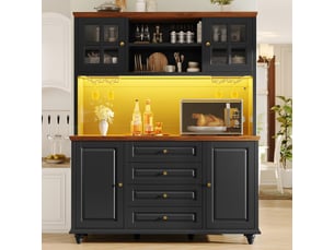 Buffet de cuisine 140x40x179,5 cm - 4 portes et 4 tiroirs, éclairage led rgb, étagères réglables, porte-verres - noir