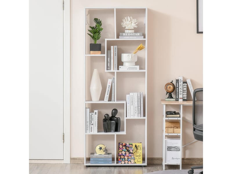  Bibliothèque étagère zig zag design contemporain 70l x 24l x 178h cm panneaux particules blanc  - Conforama C