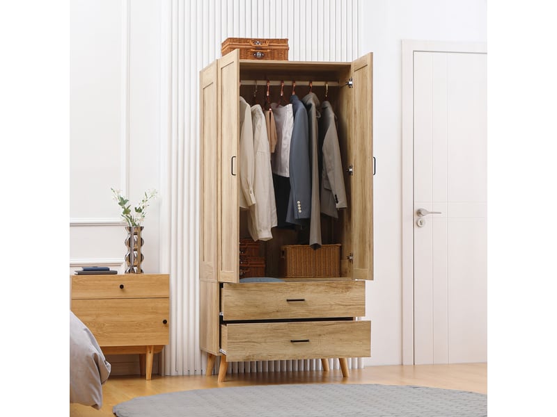  Armoire à vêtements armoire de rangement 2 portes et 2 tiroirs 80 x 54 x 180 cm - avec tringle  - Conforama D