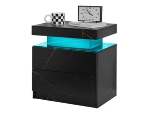 Table de chevet avec 2 tiroirs, niche et led pour chambre en bois d’ingénierie noir et or