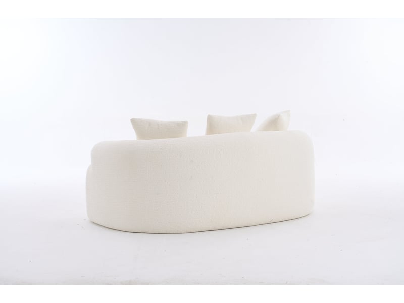  Canapé 2 places modulable incurvé 153x94x63 cm blanc cassé en chenille, 3 coussins décoratifs inclus  - Conforama E