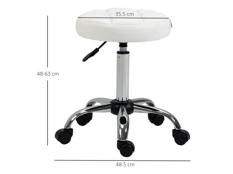  Tabouret pivotant rond à roulettes hauteur réglable et revêtement en simili cuir blanc  - Conforama C