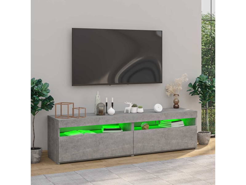  Meubles tv - banc tv - meuble de rangement 2 pcs avec lumières led gris béton 75x35x40 cm  - Conforama C