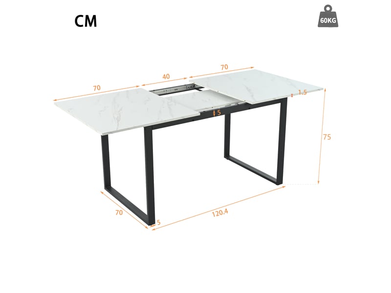  Ensemble table à manger extensible 140-180x80x75 cm, 4 chaises confortables, plateau mdf blanc, pieds en métal, moderne  - Conforama C