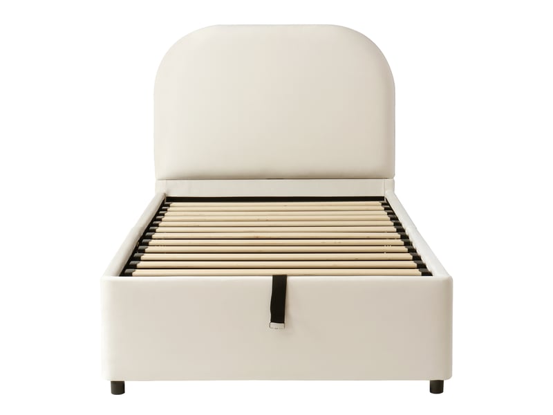  Lit coffre 90x190 cm, lit enfant avec sommier à lattes, tête de lit rembourrée, velours beige, sans matelas  - Conforama A