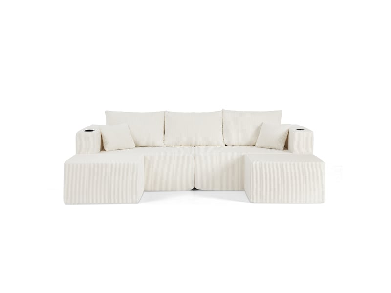 Canapé d'angle modulable 3 places 230x138x75 cm velours côtelé beige - Conforama A