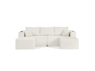 Canapé d'angle modulaire 3 places 230x138x75 cm avec poufs mobiles velours côtelé beige