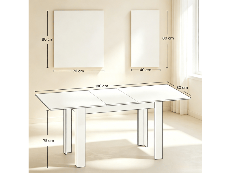  Table à manger extensible blanche avec rails en acier, plateau mdf mélaminé, 6 à 8 places  - Conforama C