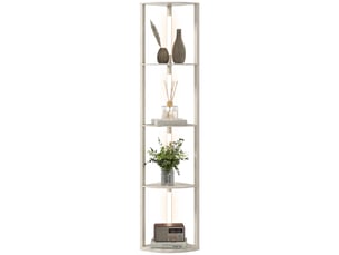 Lampadaire pour salon, lampadaire avec étagères d'angle à 4 niveaux, lampe led à intensité variable, 41 x 29,5 x 163,5 cm, chêne