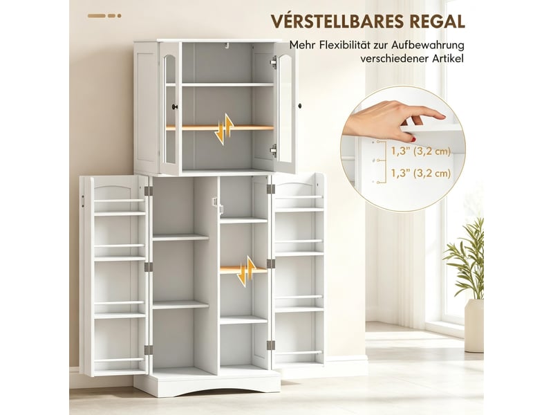  Armoire de cuisine blanche buffet haut meuble de rangement avec portes acrylique et étagères réglables  - Conforama W