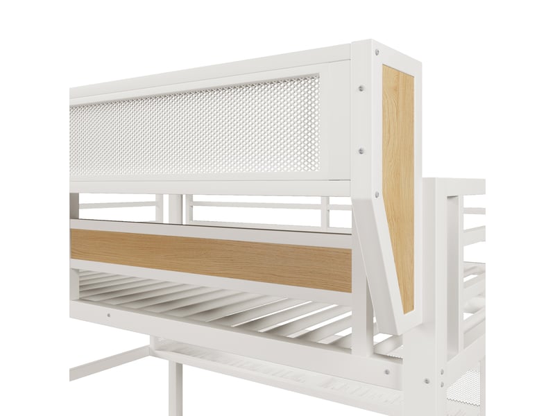  Lit mezzanine 140 × 200 cm, 2 tiroirs, étagère, panier, led multicolore, barrières hautes, métal et mdf, blanc  - Conforama E