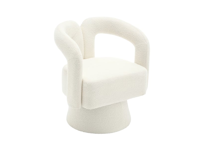 Fauteuil 67x55x74 cm, tournant à 360°, accoudoirs arrondis épais, coussin confortable, tissu en boucle, couleur beige - Conforama A