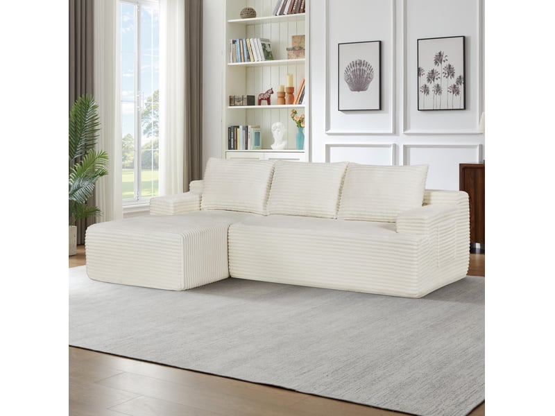  Canapé 4 places - 238x152x66cm - modulable sans montage avec méridienne gauche et tissu velours côtelé - beige  - Conforama C