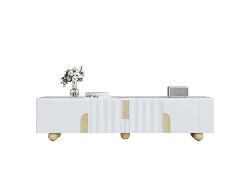  Meuble tv, effet marbre, 4 portes, style minimaliste, design moderne et élégant pour salon  - Conforama A