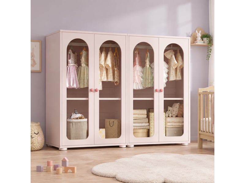 Armoires 2 portes modenvie lot de 2 160 x 50 x 120 cm rose bébé mdf portes en acrylique - Conforama E