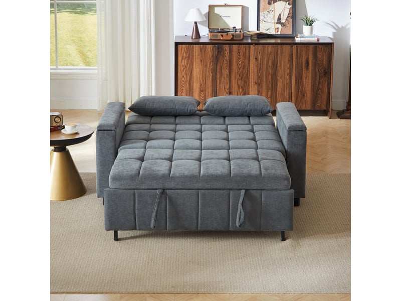  Canapé convertible - 148,6x81,3x86,4cm - canapé lit 3-en-1 en tissu chenille avec coffres de rangement - gris  - Conforama D