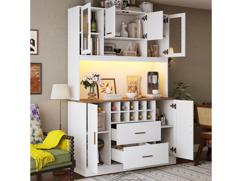  Buffet de cuisine 6 portes 2 tiroirs - 120 cm blanc led mdf buffet de cuisine blanc - Conforama E