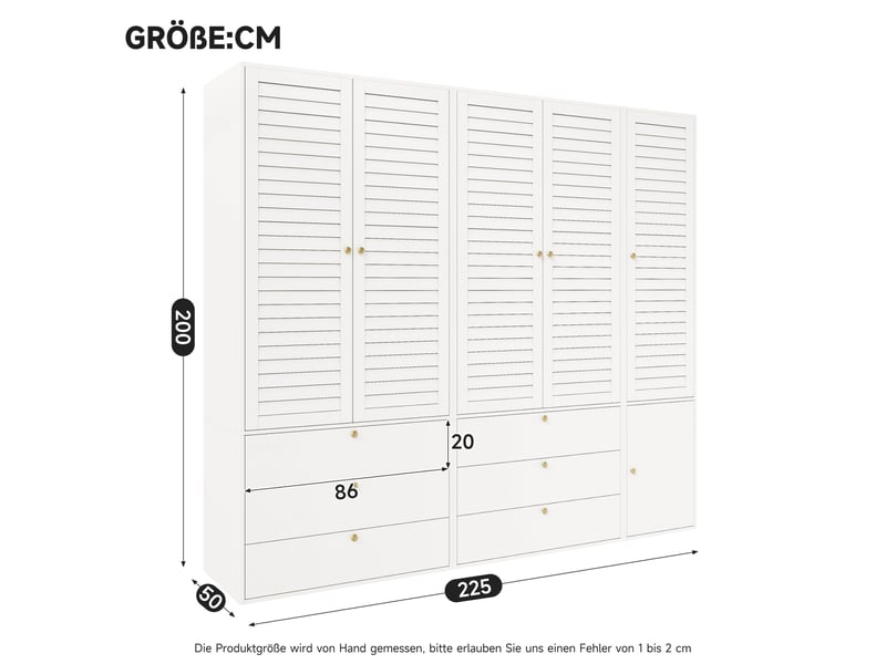  Armoire 5 portes 225x50x200 cm avec 6 tiroirs coloris blanc  - Conforama C