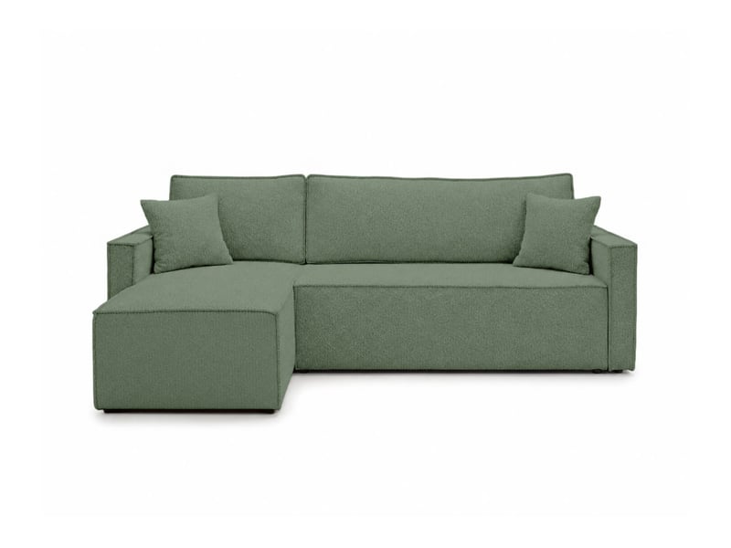 Farah - canapé d'angle reversible convertible 4 places accoudoirs slim en tissu bouclettes généreuses  - Conforama E