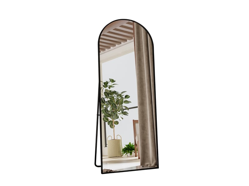  Miroir sur pied, grand miroir pleine longueur, 165x60 cm, trempé haute définition, cadre alliage d'aluminium, couche protectrice incassable - noir  - Conforama E