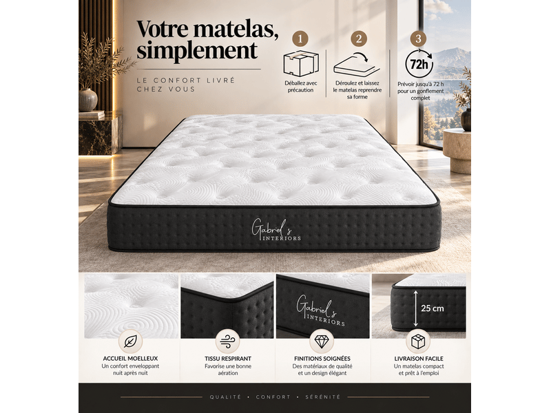  Matelas meridien à ressorts ensachés 180x200 cm épaisseur 25 cm  - Conforama E