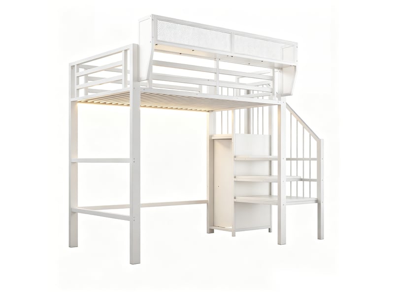  Lit mezzanine,90x200 cm,avec led et échelle de sécurité,métal,blanc  - Conforama D