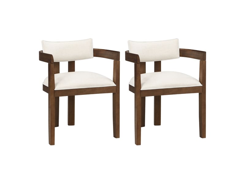  Fauteuil de salle à manger siège respirant 2 pièces bois massif tissu en lin grand confort teinte noyer style moderne  - Conforama A