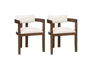 Fauteuil de salle à manger siège respirant 2 pièces bois massif tissu en lin grand confort teinte noyer style moderne