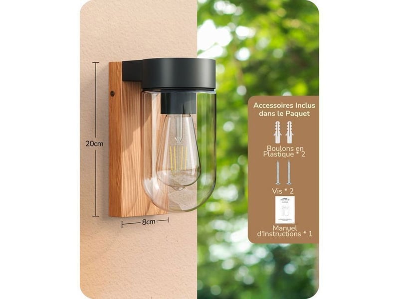  Applique murale exterieure bois aspect aluminium ip44 verre transparent e27 20 x 8 cm 370618_AACPL64741_6_DROPFR - Conforama E