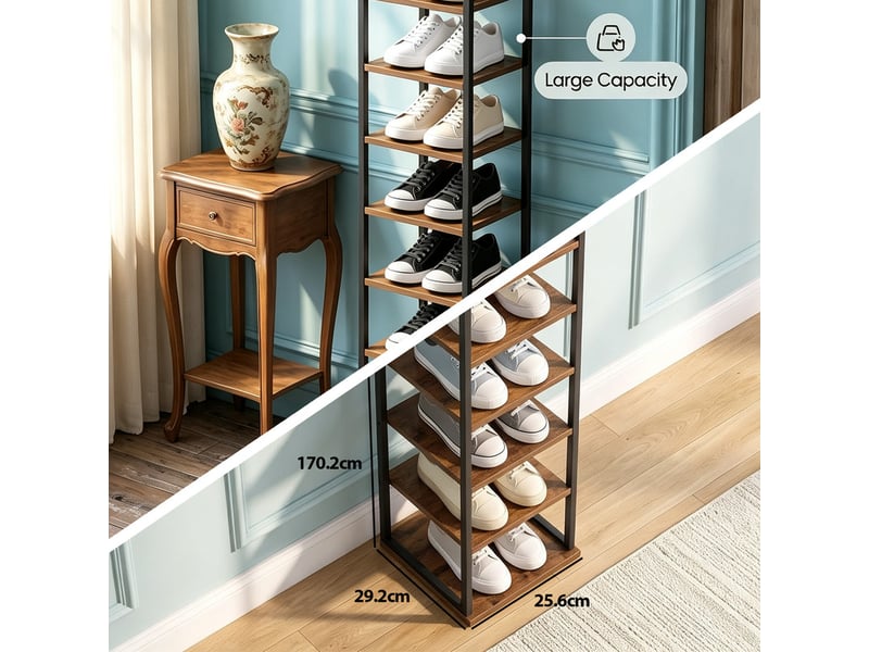  Étagère de rangement verticale à 10 niveaux, étagères réglables en hauteur, marron  - Conforama C