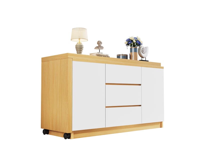  Bureau 120x50x76,5 cm, plateau rotatif 360°, 2 portes et 3 tiroirs, meuble chambre et salon, aggloméré, chêne et blanc  - Conforama A