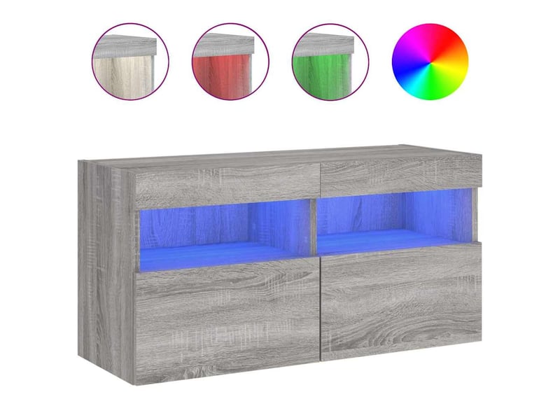 Meuble tv - banc tv - meuble de rangement mural avec lumières led sonoma gris 80x30x40 cm - Conforama A