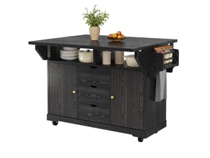 Desserte de cuisine avec plateau extensible, chariot de cuisine avec tiroirs, hauteur 95 cm, noir