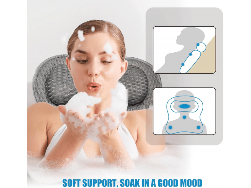 Coussin de bain baignoire jacuzzi avec 6 ventouses puissantes - oreiller ergonomique antidérapant pour spa- tissu airmesh 4d lavable -gris - Conforama B