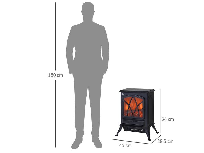  Cheminée électrique à effet flamme rétro, thermostat 1000-2000 w et lumière à intensité variable, noire  - Conforama C