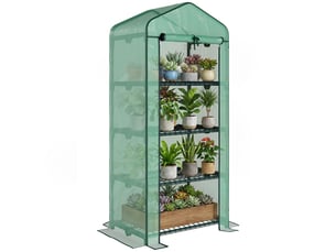 Serre en aluminium, mini-serre, châssis froid, 4 étagères, 70 x 50 x 160 cm, vert foncé